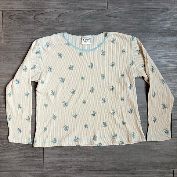 Y2K PJ Salvage Brand Cream Blue Floral Waffle Knit Thermal Long Sleeve Size S - Picture 1 of 5